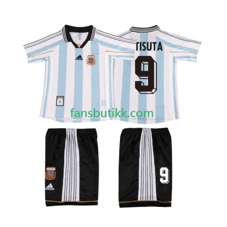 Fotballdrakt Argentina BATISUTA 9 Barn Retro Hjemmetrøye 1998 Kortermet